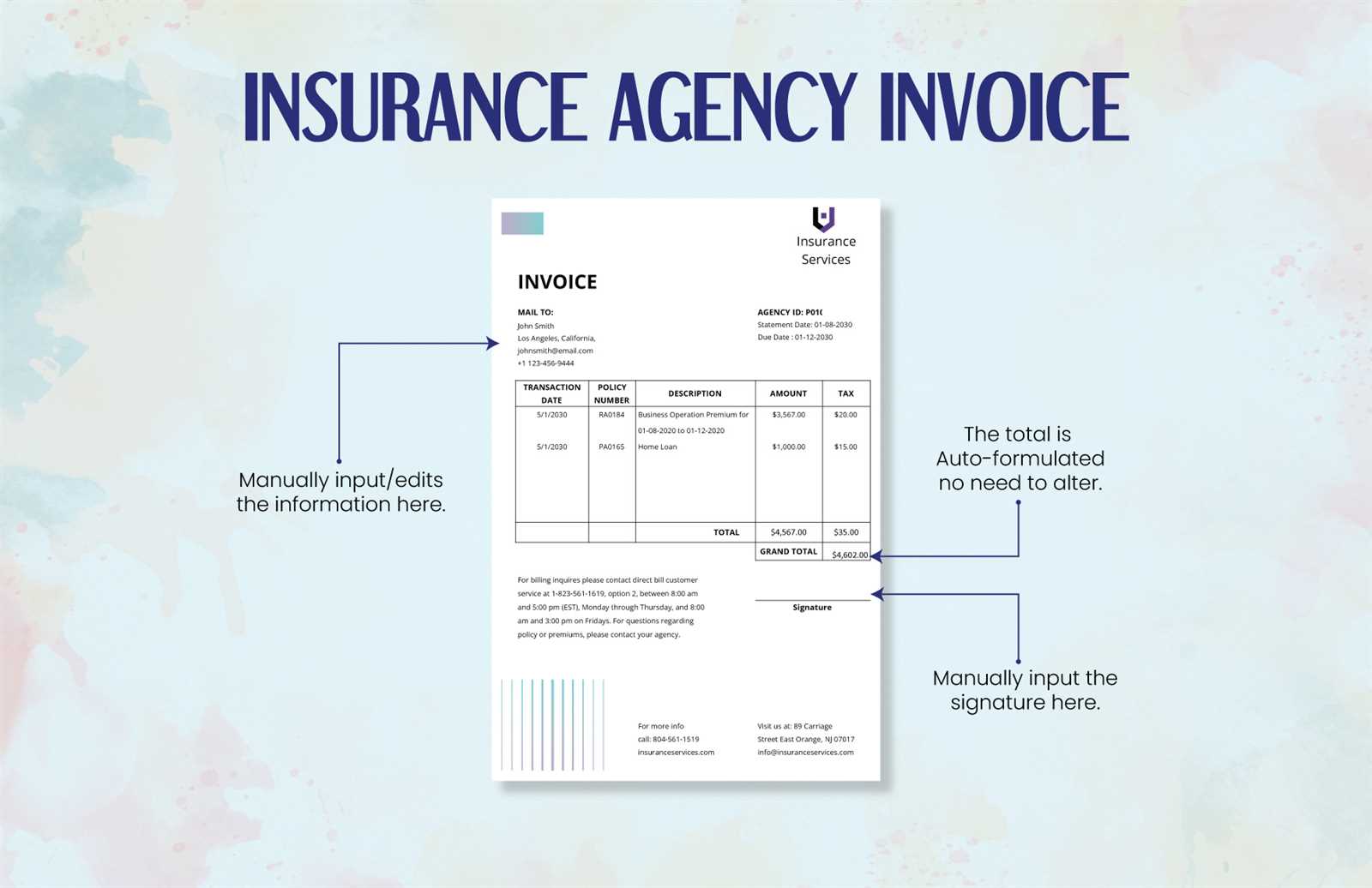 insurance invoice template free