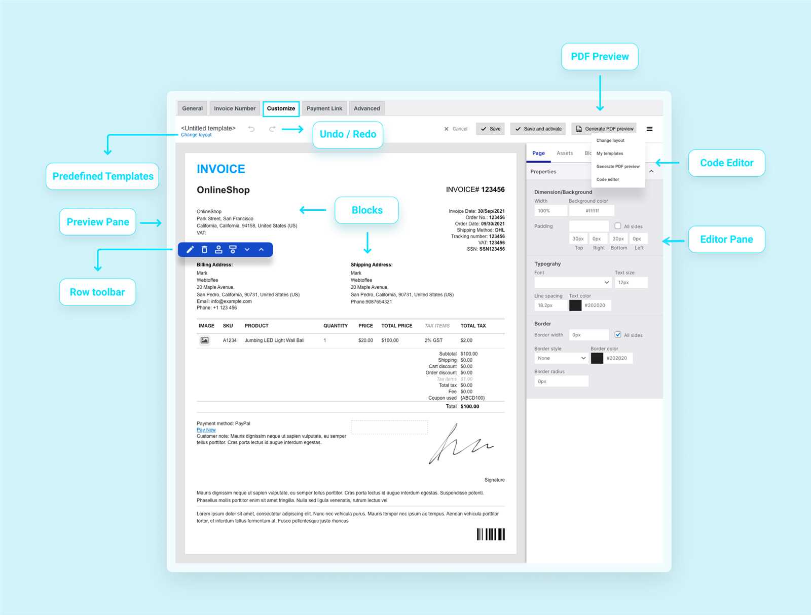 woocommerce edit invoice template