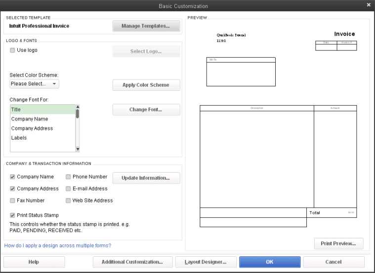 custom invoice template quickbooks online