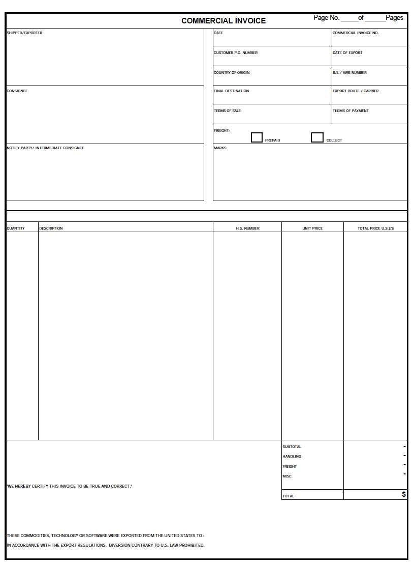 customs invoice template uk