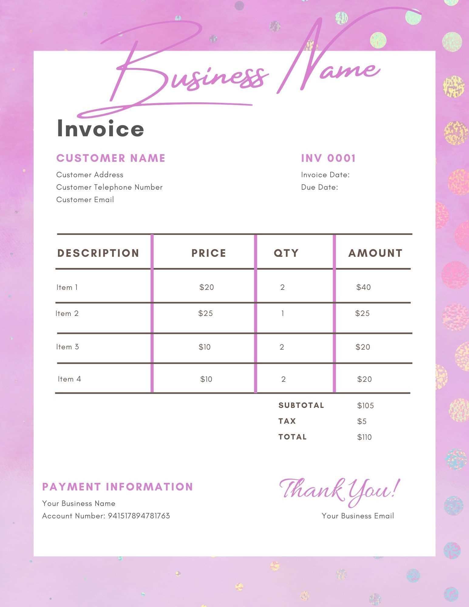 cute invoice template free download