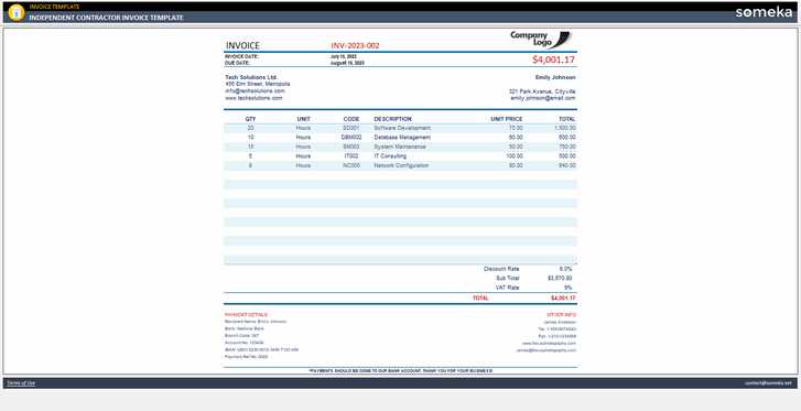 invoice template for independent contractor