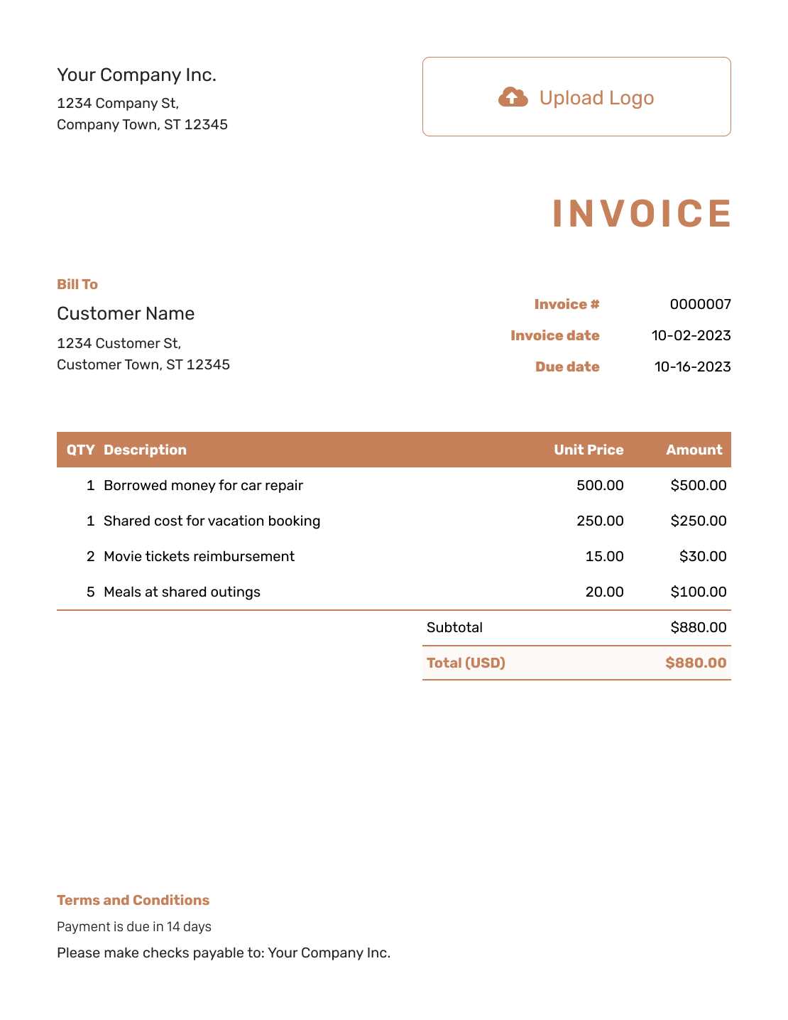 training invoice template doc