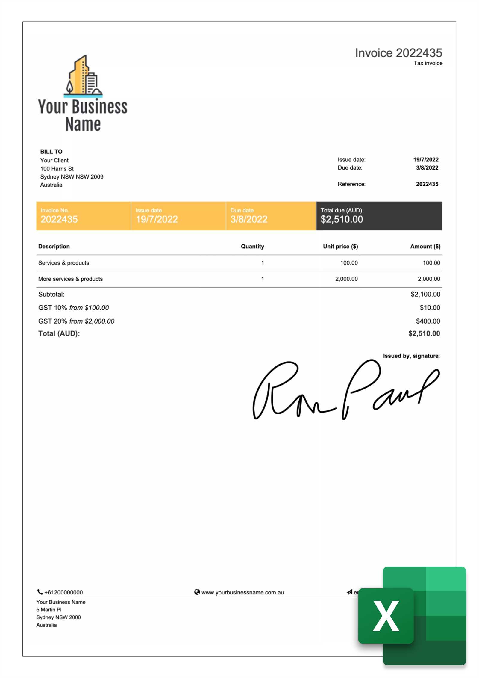 invoice template with logo excel