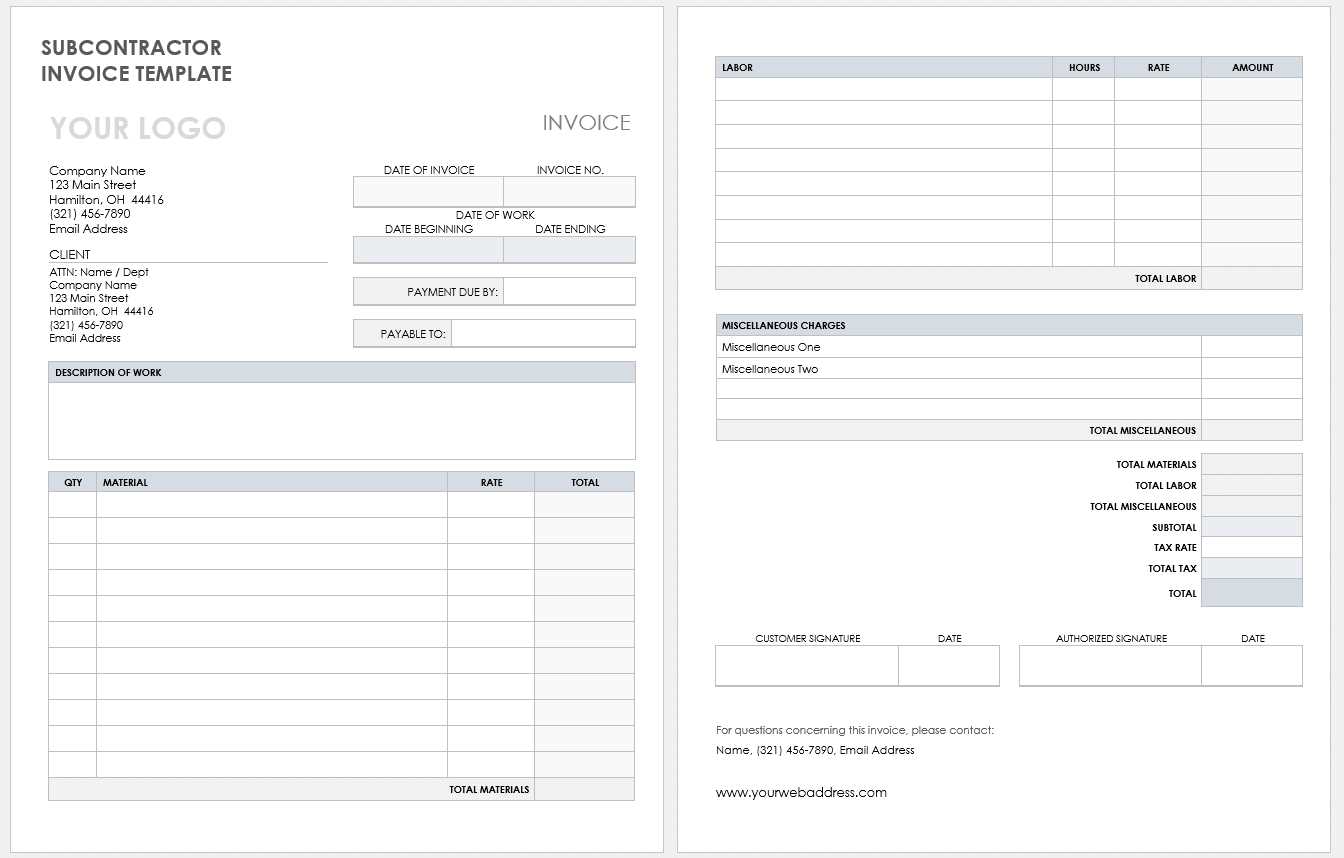 blank construction invoice template