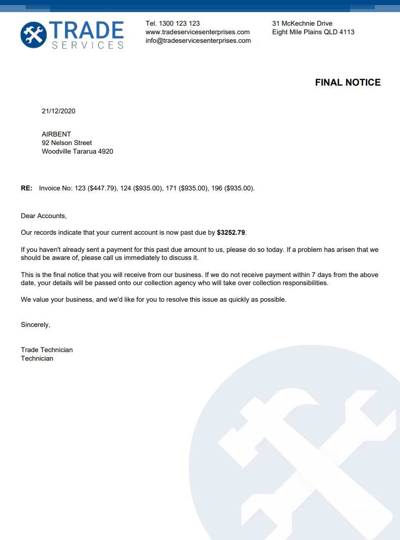 past due invoice template letter