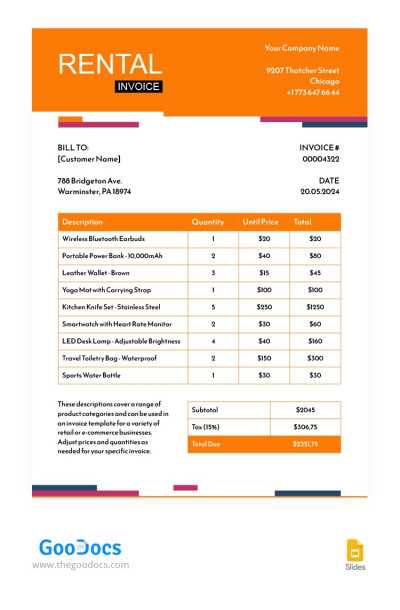 word monthly rent invoice template