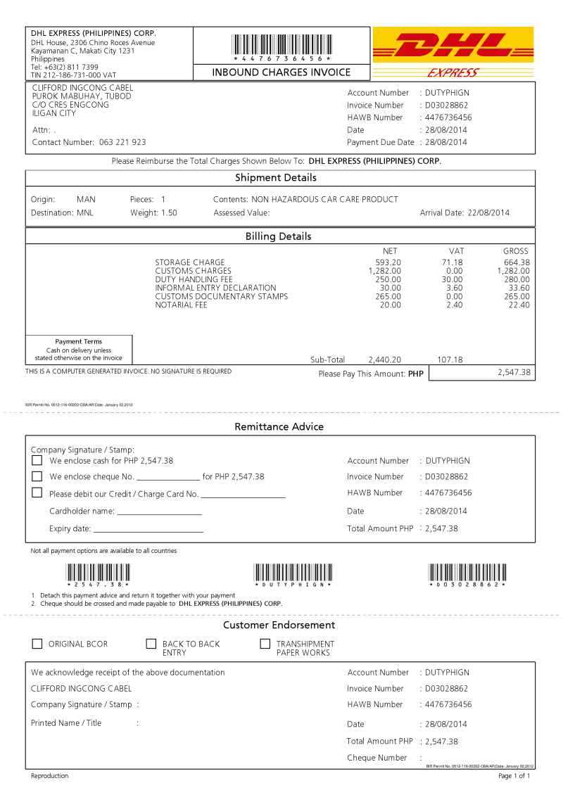 dhl customs invoice template