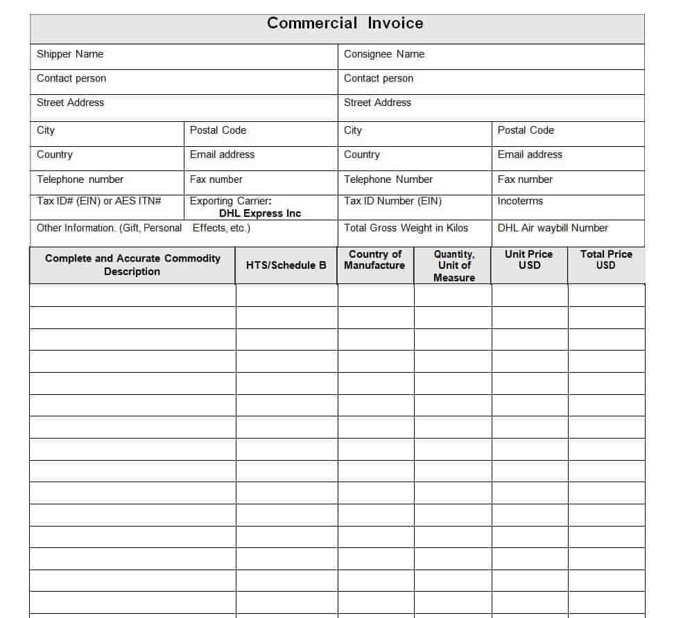 dhl invoice template