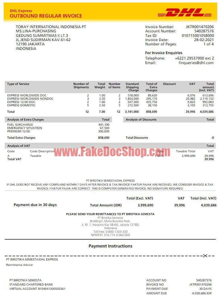 dhl invoice template