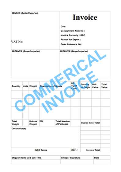 dhl shipping invoice template