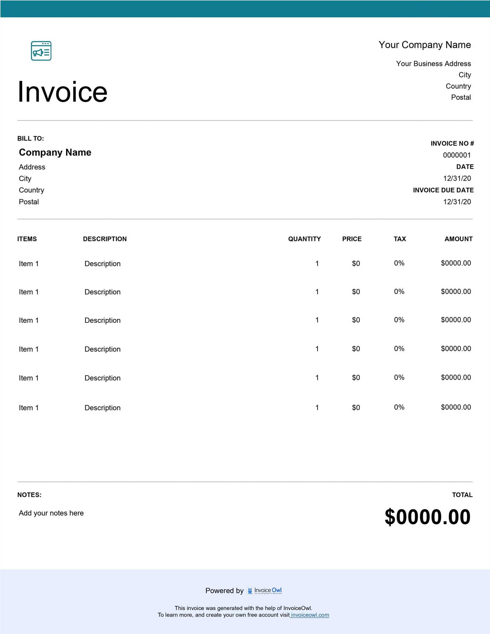 digital marketing services invoice template