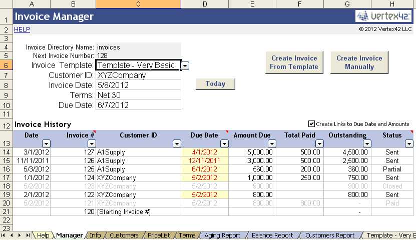 invoice tracking spreadsheet template
