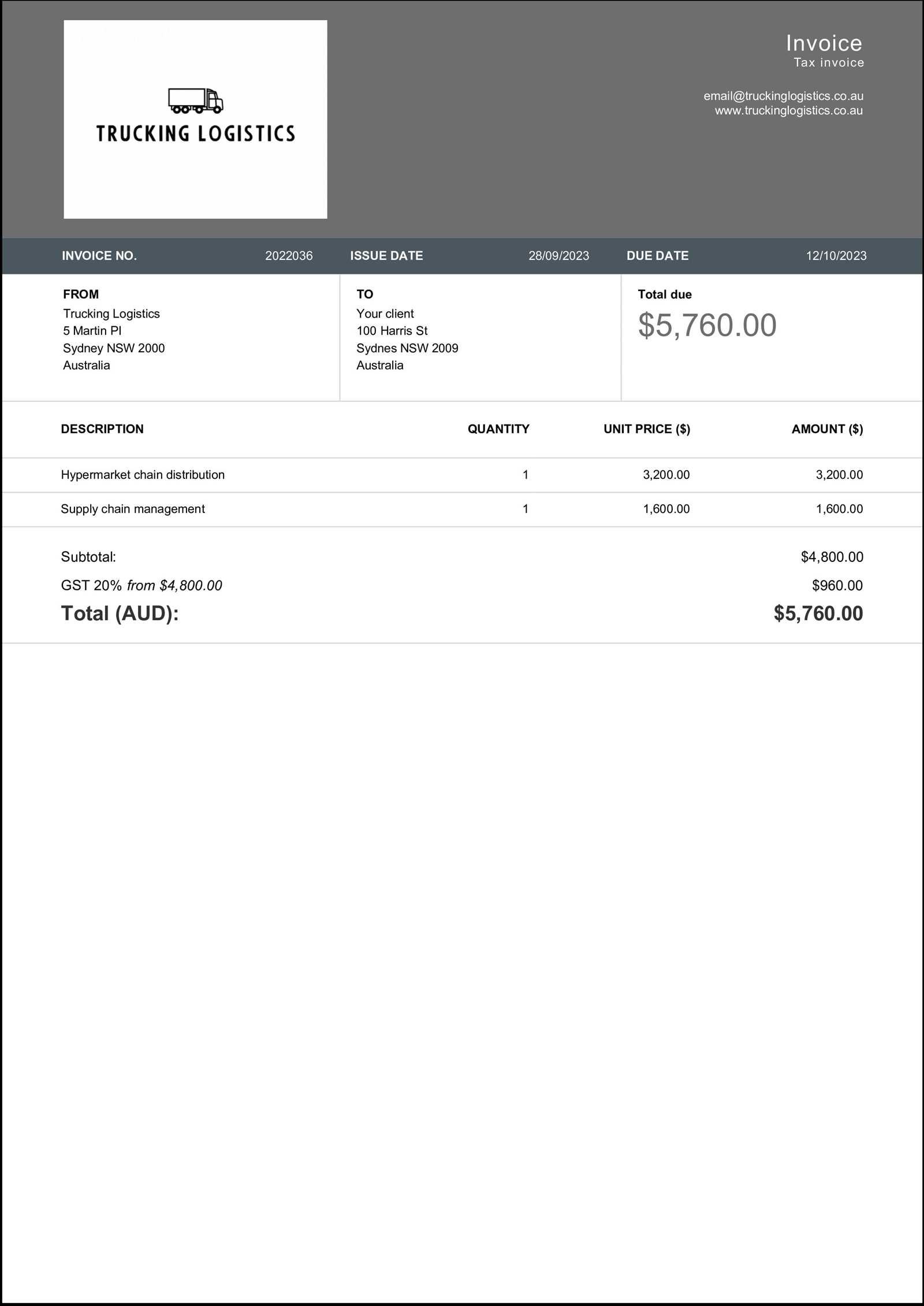 truck driver invoice template