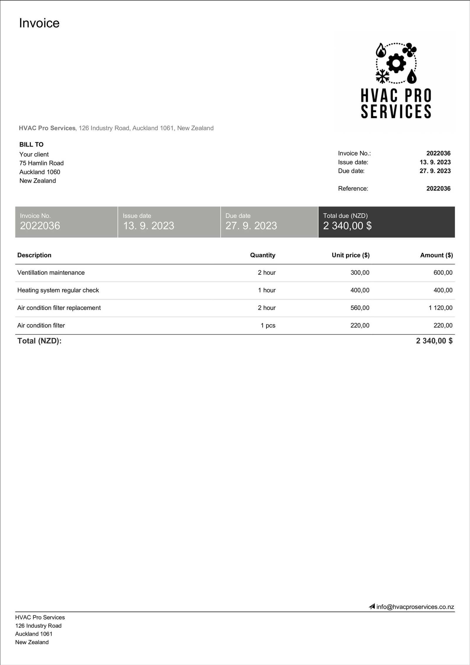 air conditioning invoice template