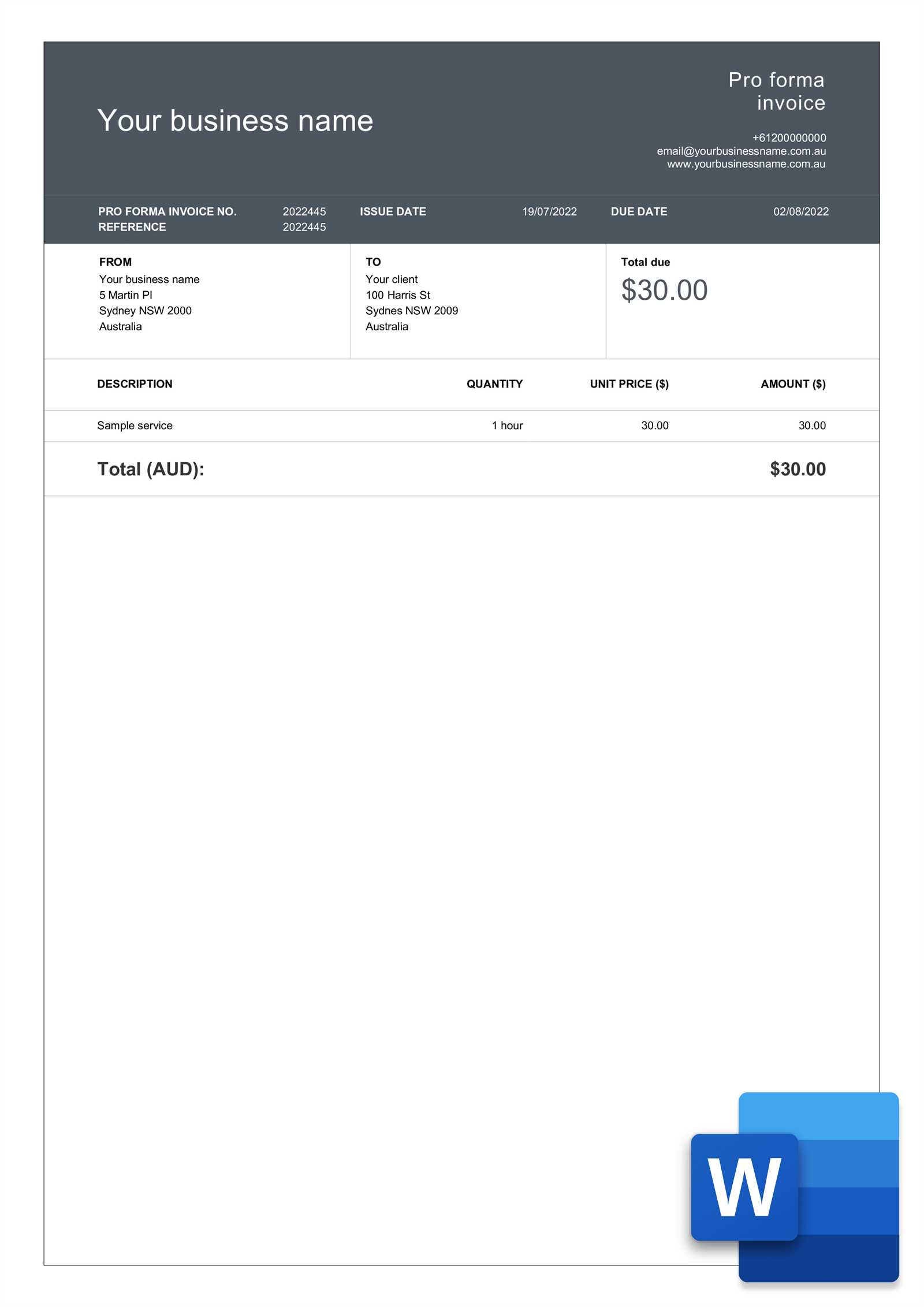 download proforma invoice template word