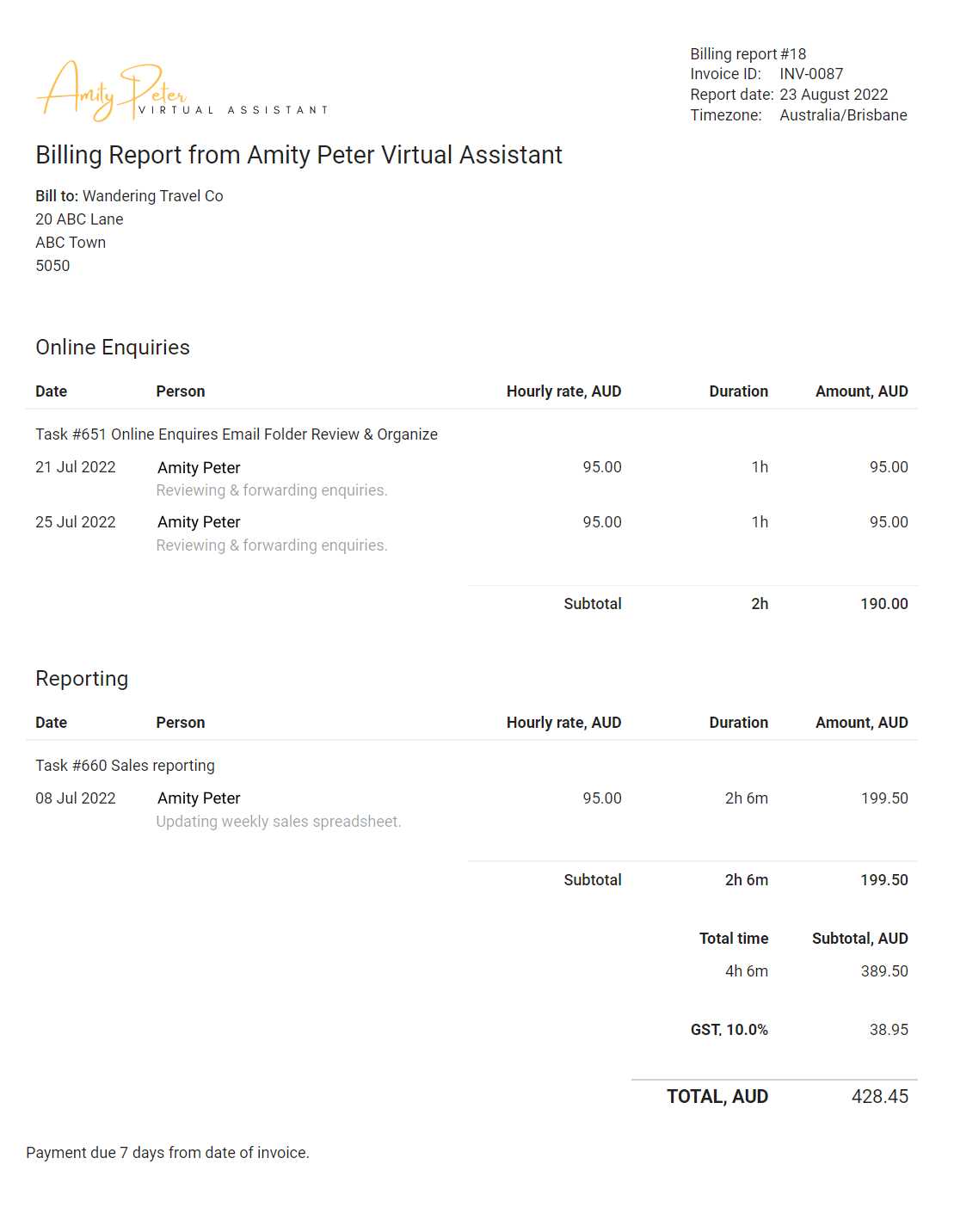 virtual assistant invoice template