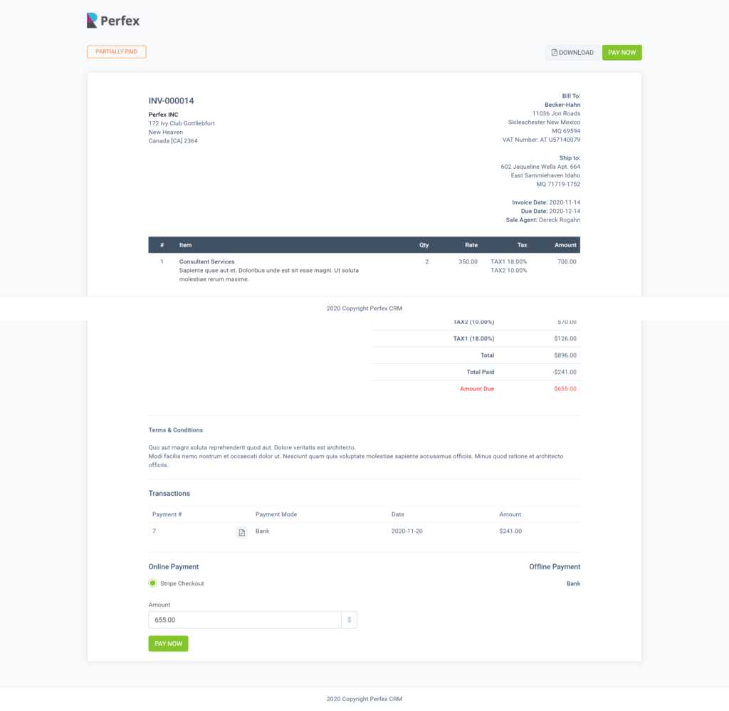 perfex crm invoice template