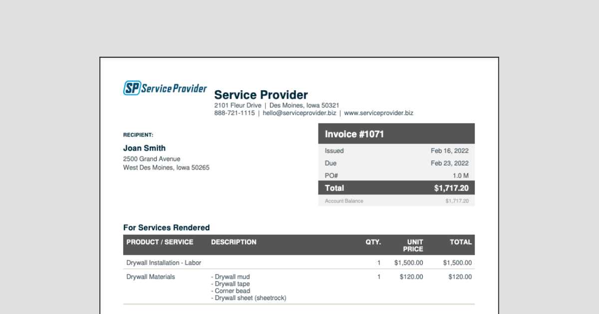 drywall invoice template