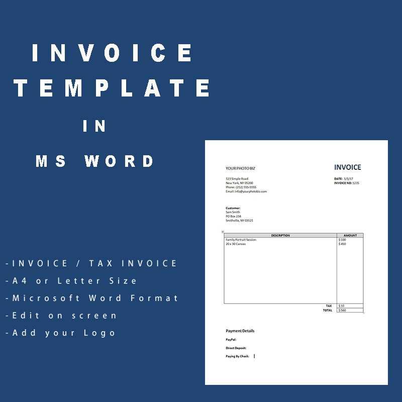 microsoft word photography invoice template