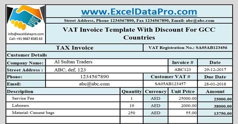 sample of invoice template in excel