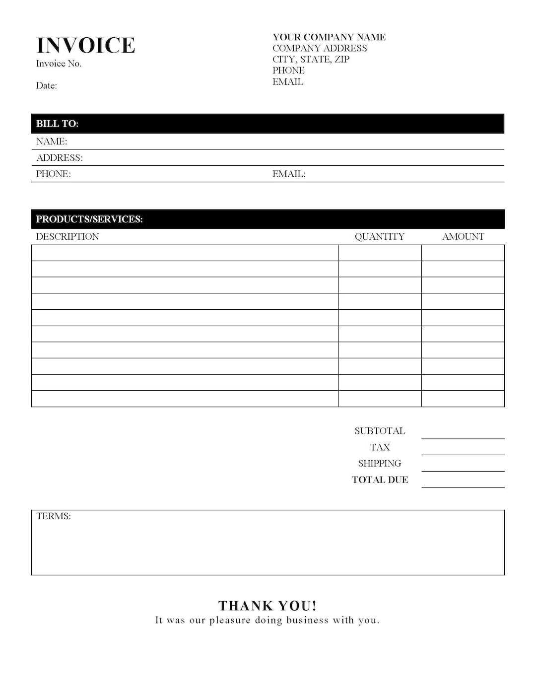 blank billing invoice template