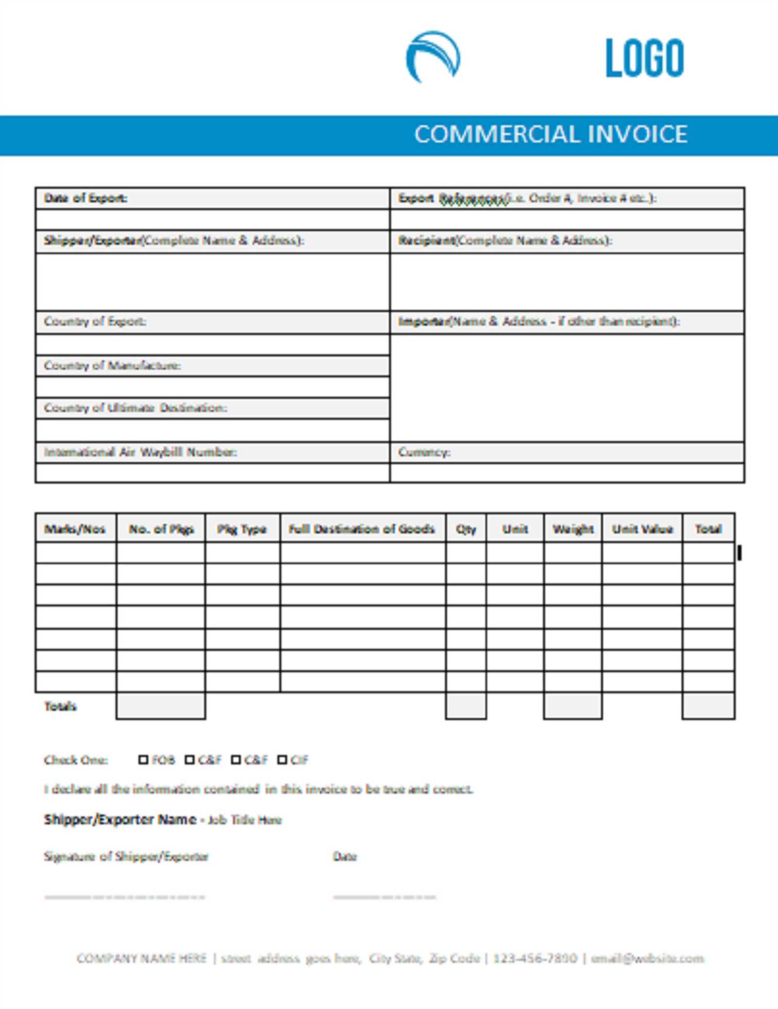 commercial invoice template canada