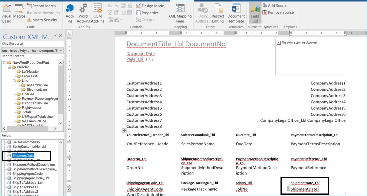 dynamics 365 invoice template