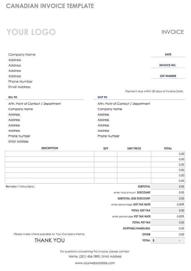 freelance invoice template canada