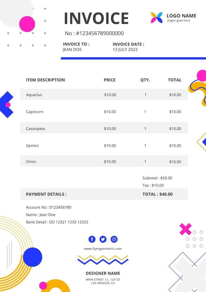 invoice template for social media services