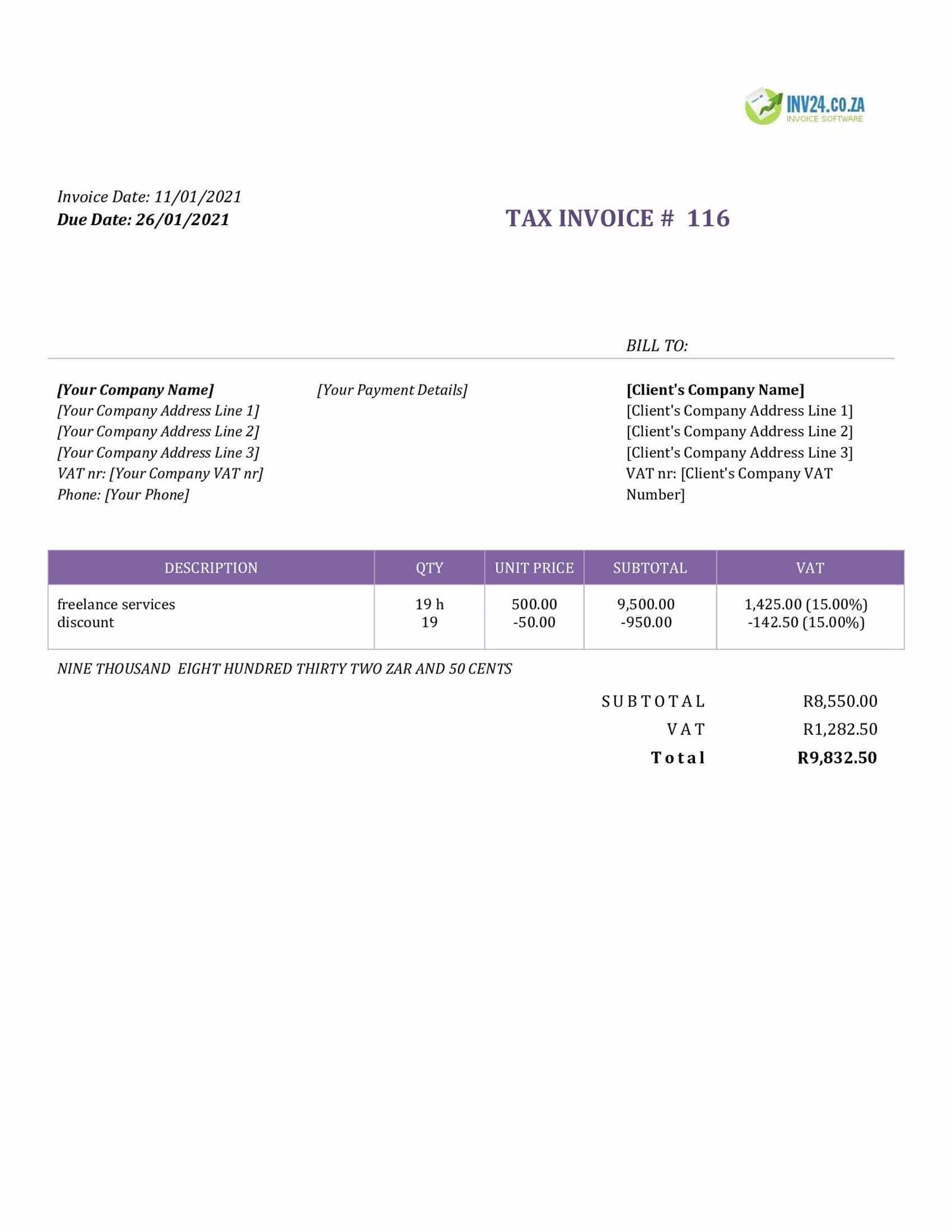 simple freelance invoice template
