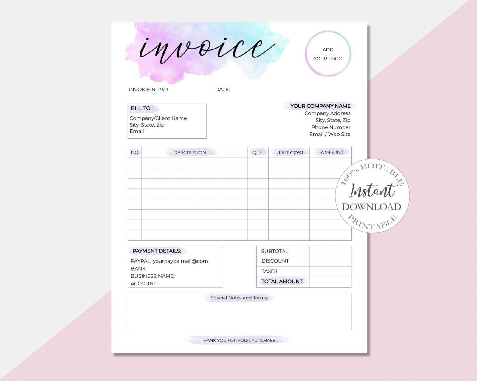 editable cute invoice template