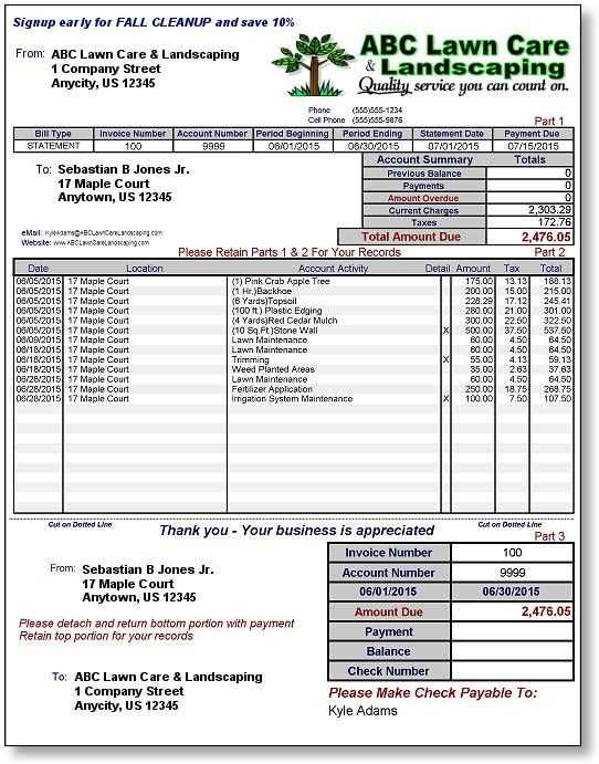 editable lawn care invoice template