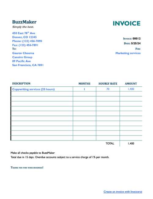 invoice template for social media services