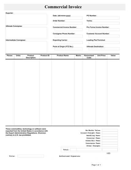 fedex customs invoice template