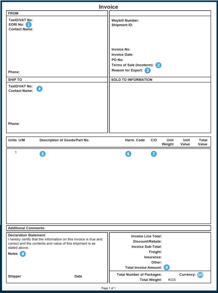 customs invoice template ups