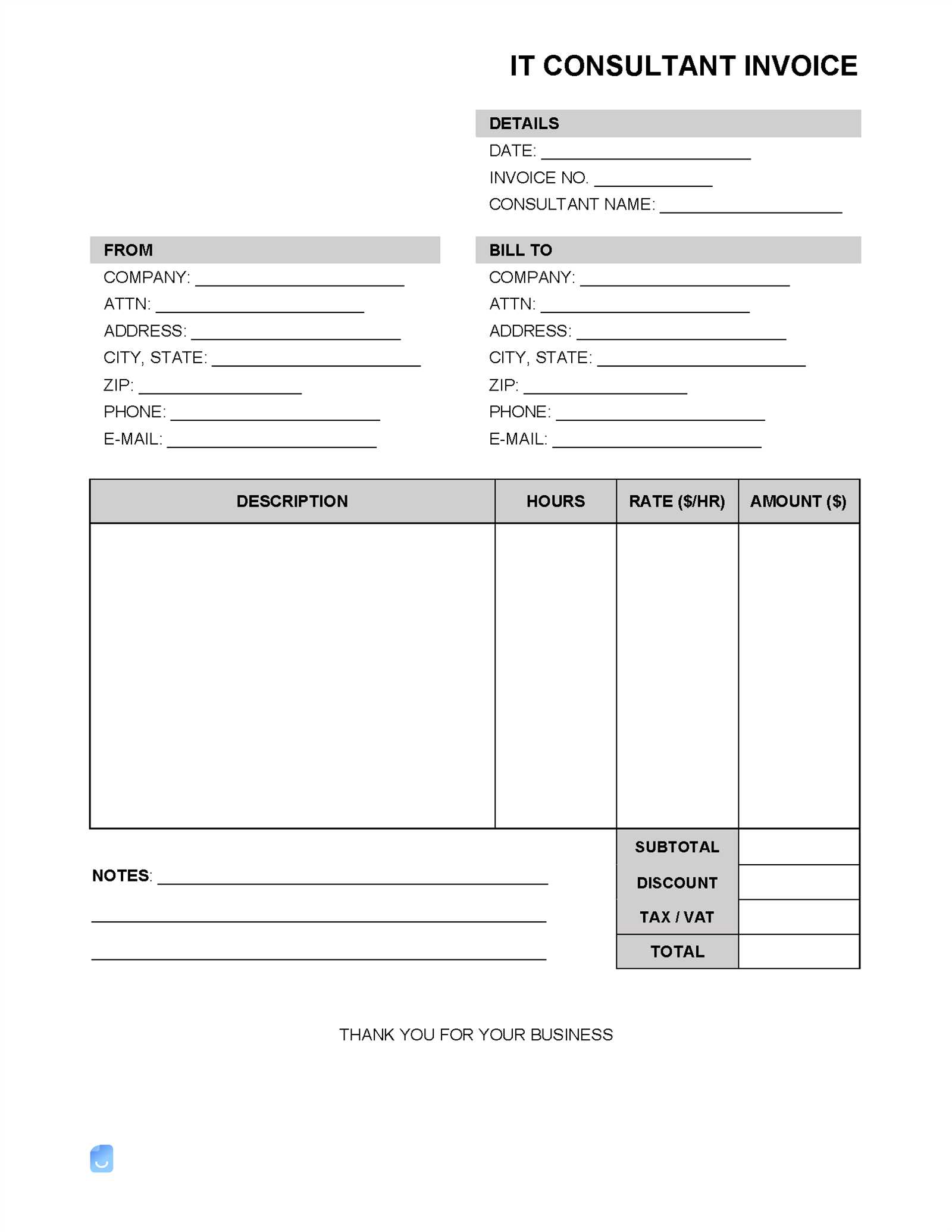 invoice template for it consulting services