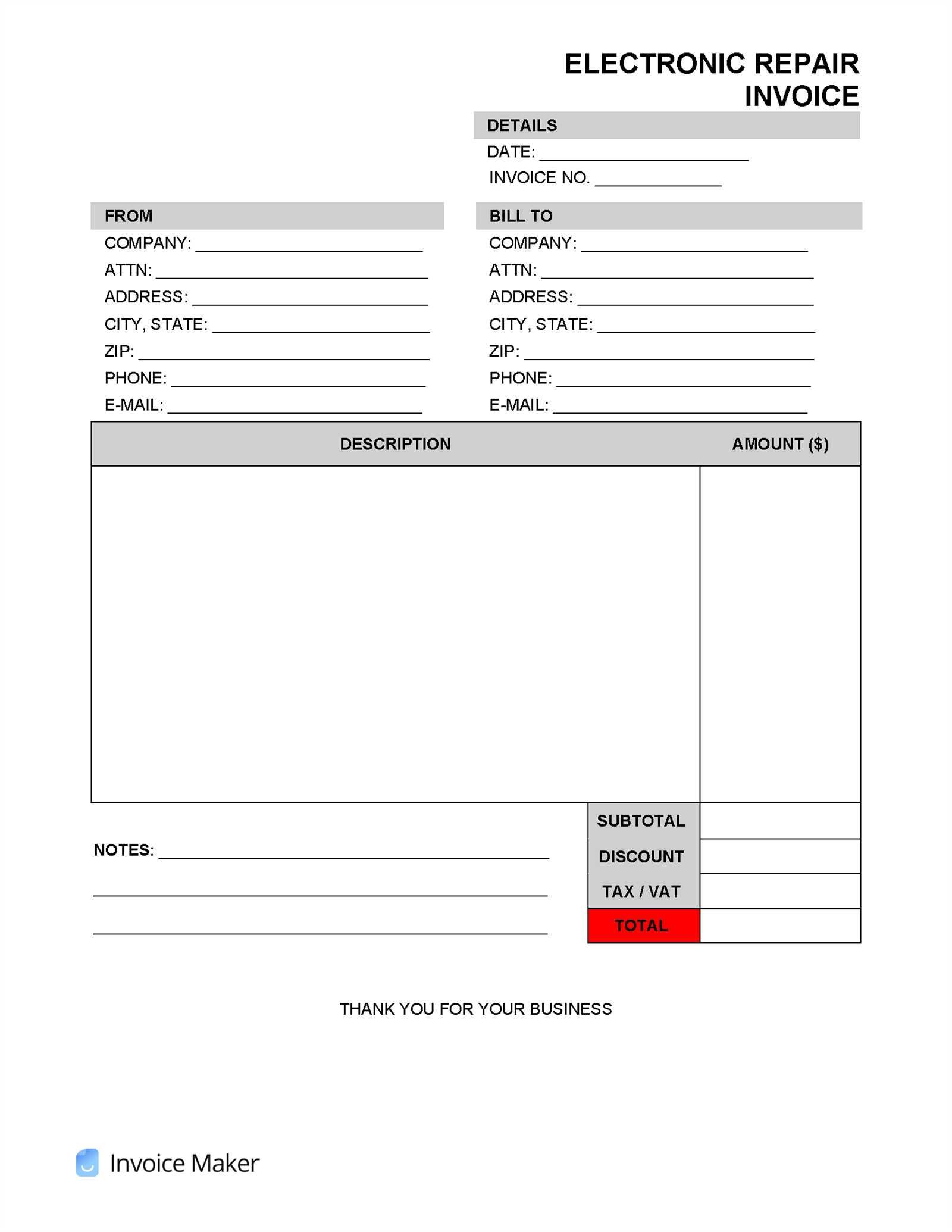 electrical invoice template pdf