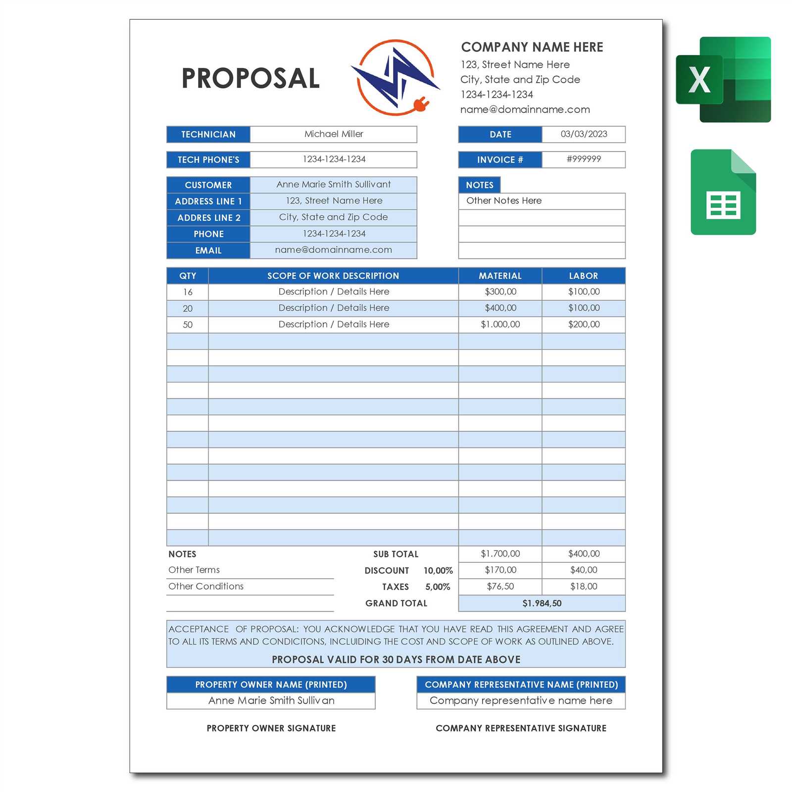 electrical invoice template word