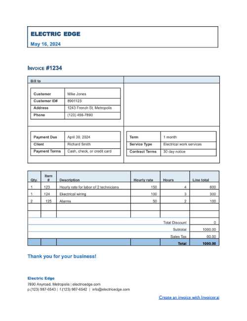 electrical invoice template word