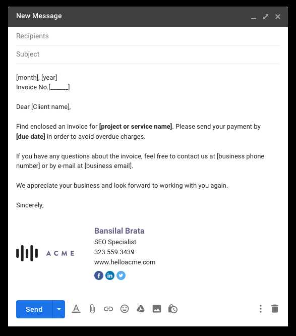 email invoice to client template