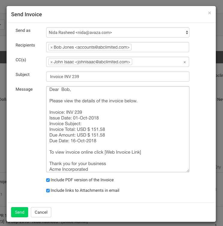 email invoice to client template