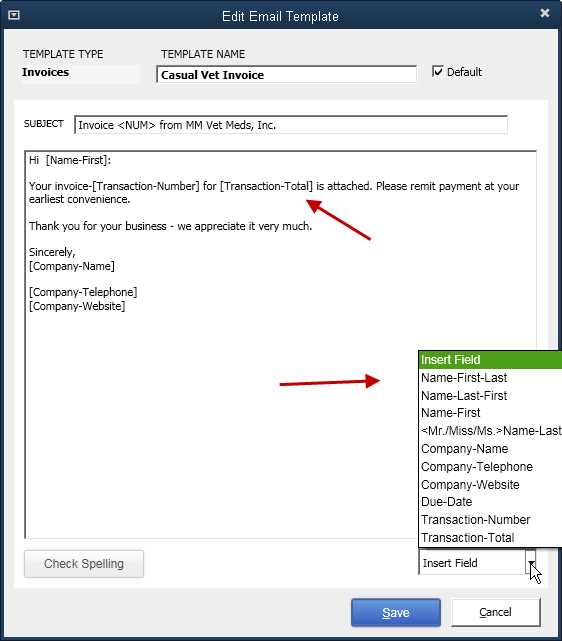email template for sending invoice to customer