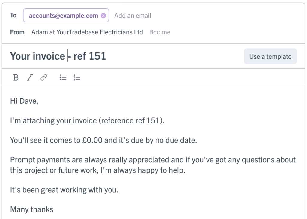 email template for sending invoice to customer