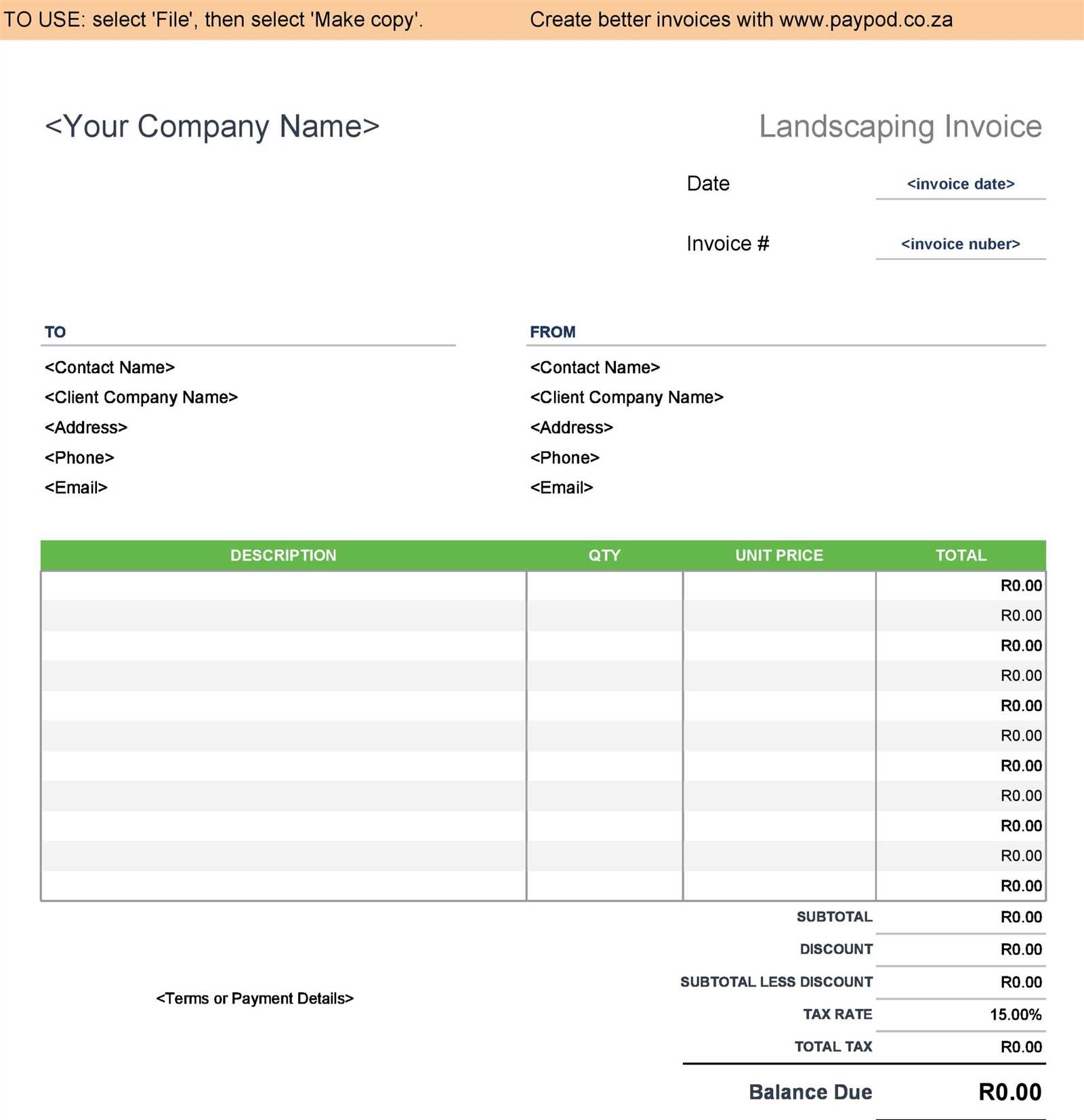 editable lawn care invoice template