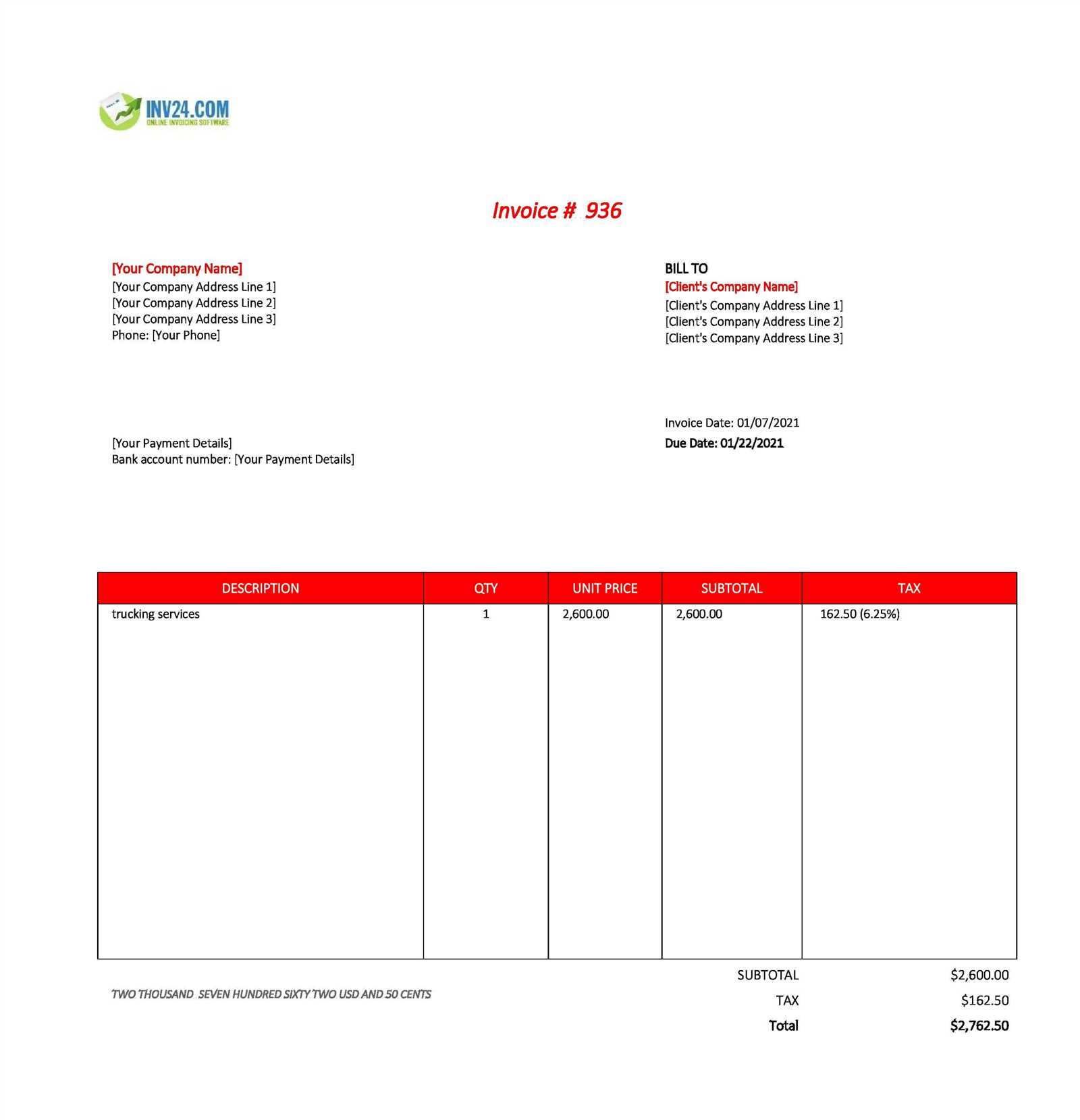 sample service invoice template excel