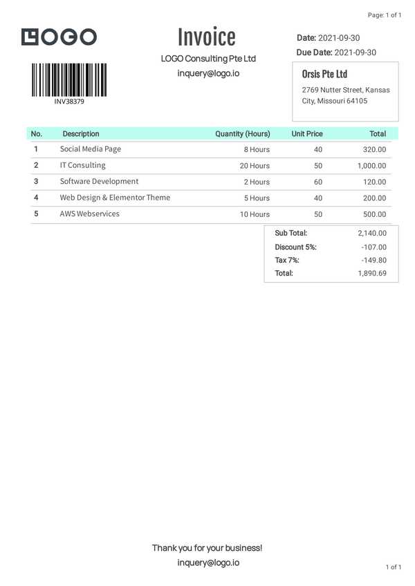 2 page invoice template