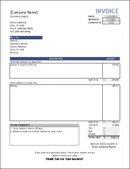 service invoice template free word