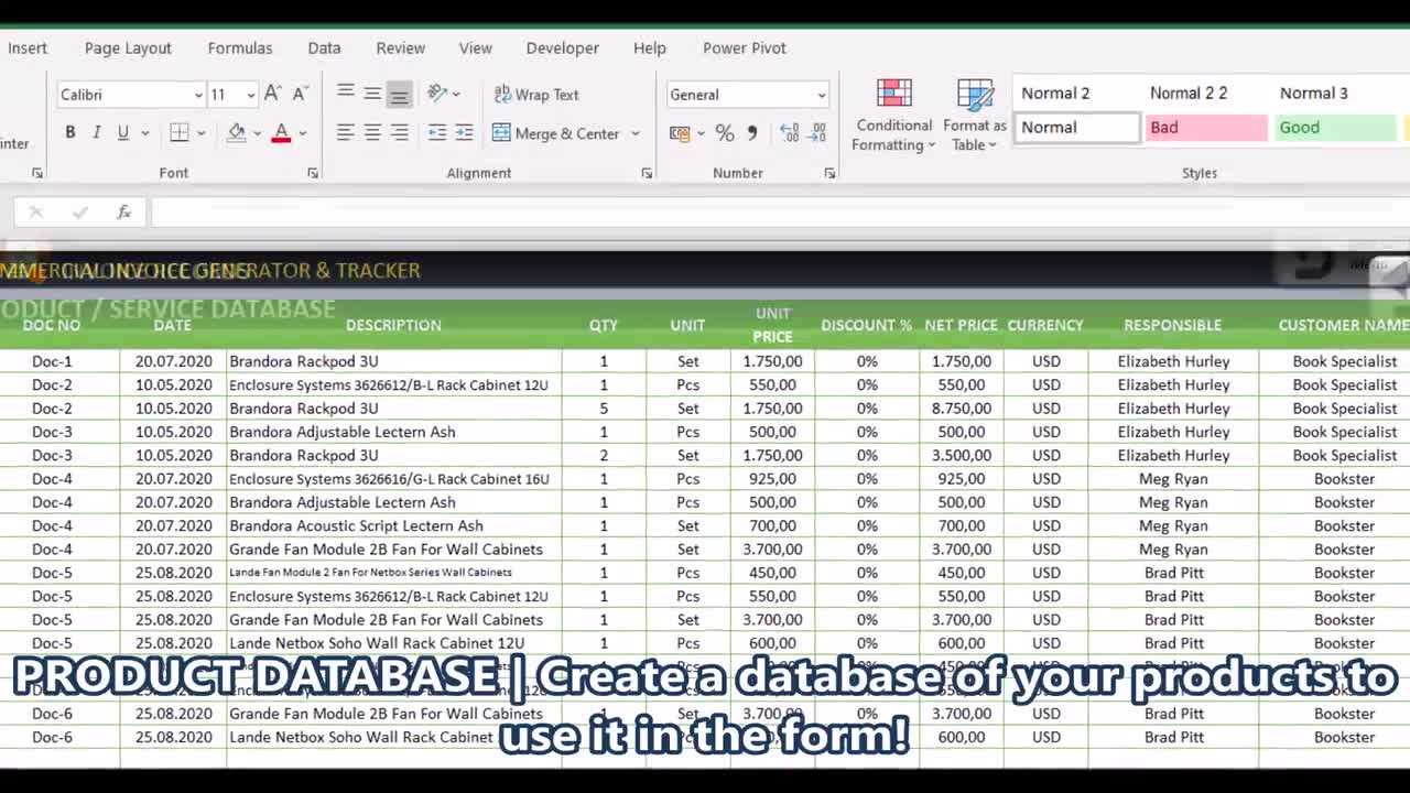 excel invoice template with database