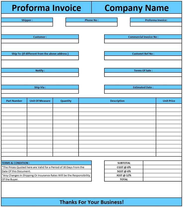 excel proforma invoice template